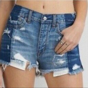 American Eagle Womens High rise festival Jean shorts distressed with buttons